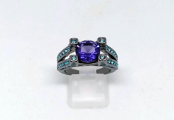Black gold filled, purple cz crystal ring 13