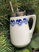 Alt wien pansy faience pourer wmf fitting with matching silver plated spoon