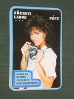 Kártyanaptár,Fényszöv,fotó körzeti labor,Pécs,erotikus női modell,fényképezőgép,1986,   (3)