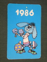 Card calendar, trial, sports, toy store, hobby store, Budapest, graphic, cartoon, Foky Otto, 1986, (3)