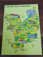 Szolnok megye múzeumai, térképes képeslap,postatiszta, 1983-as