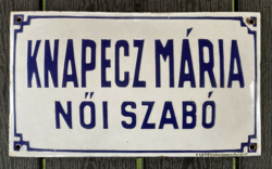 Női szabó - zománctábla (zománc tábla, Lepény, Hódmezővásárhely)
