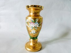 Antik üveg,aranyozott,zöld,Bohémia váza