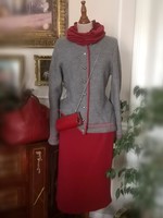 Der wildschütz 40-42 Tyrolean grey-red 50% wool, Bavarian knit cardigan, antler buttons