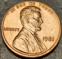 Amerikai Egyesült Államok,1 cent, 1981. Lincoln Cent