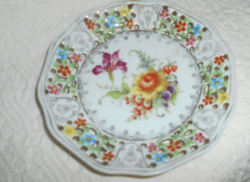 Victorian porcelain plate with an antique floral hand-painted openwork border