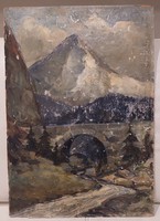 Kő híd, jelzett olaj-karton festmény
