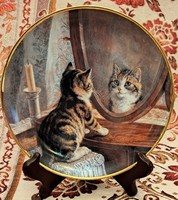Macskás porcelán dísztányér, cicás fali tányér (L4339)