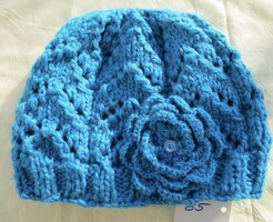 Unique, hand-knitted women's hat with flowers
