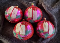 4 Czechoslovakian large spherical glass Christmas tree ornaments