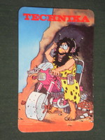 Kártyanaptár, Technika magazin,újság, grafikai rajzos,humoros, ősember1986,   (3)