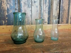 Tejes, vagy kis kis méretű befőttes üvegek, huta üvegek, zöldes színű fújt üvegek, 20. sz együtt a 3