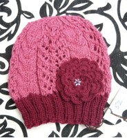 Floral, hand-knitted women's hat