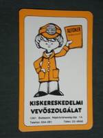 Kártyanaptár, Autóker kereskedelem,vevőszolgálat,Budapest,grafikai rajzos,reklám figura,1986,   (3)