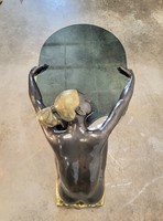 Nappali dohányzóasztal szoborasztal bronz, nőalakos