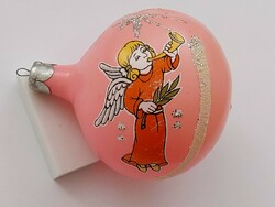 Old glass Christmas tree ornament angel pattern pink sphere glass ornament