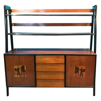 German retro sideboard with 4 drawers, special inlay 60s b00039