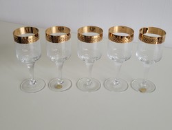 Retro aranyozott Bohemia kristály talpas pohár mid century 5 db Cseh üveg pohár