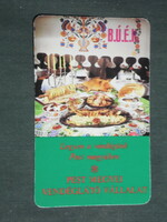 Card calendar, Pest county catering company, restaurant, tavern, press, 1987, (3)