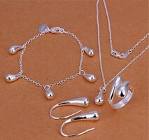 Silver chain ring and earrings and bracelet set