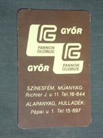Kártyanaptár,  Pannon Globus fém acél nagykereskedő, Győr,1987,   (3)