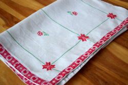 Old antique linen hand-embroidered folk wall protector tablecloth 120 x 49
