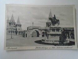 D199638 old postcard - Budapest - fisherman's bastion with statue of Saint Stephen 1933