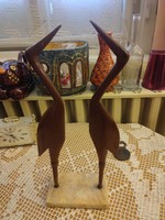 Retro wooden crane bird pair on artificial marble base