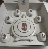 Hollóházi Magyarország címerével ellátott porcelán likörös/pálinkás készlet