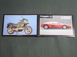 Card calendar, golden hand car book, book distribution company, Ferrari car, motorcycle, 1988, (3)