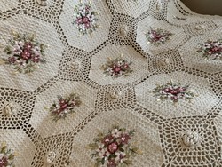 New Dreamy Giant Ribbon Embroidery Ribbon Embroidered 3d Rose Lined Crochet Tablecloth