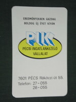 Kártyanaptár, PIK ingatlankezelő vállalat, Pécs, 1988,   (3)
