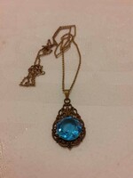 Vintage nyaklánc, nagyon szép kék kristállyal díszített medállal