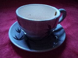 Ceramic bamboo patterned gray tea cup with coaster