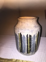 Gorka Lívia csíkos kerámia vázája, jelzett, hibátlan ,ceramic vase, art work of  Lívia Gorka (206)