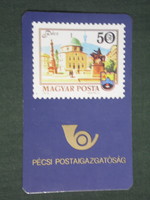 Kártyanaptár, Pécs Posta igazgatóság,grafikai rajzos, bélyeg, Pécs, Dzsámi,1988,   (3)