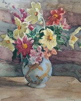 eta F. Sárossy: flower still life (watercolor) Zoltán Freytag, Valér Ferenczy female painter