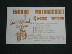 Kártyanaptár, Enduro motorosbolt szerviz, Pécs, IFA MZ, Simson, grafikai rajzos,humoros 1991,   (3)