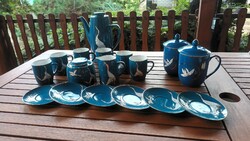 Azure hand-painted Chinese coffee set with two teacups with lids