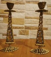 Pair of bronze (oppenheim) Israeli candle holders with a special inscription and lace pattern