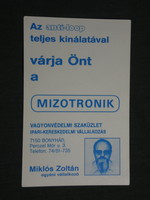 Kártyanaptár, Mizotronik vagyonvédelmi szaküzlet, Miklós Zoltán, Bonyhád,  1991,   (3)