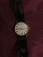 Luch women's gold-plated leather watch with black strap and dial without numbers