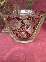 Fantastic hand-engraved Karl Palda style fruit bowl with burgundy cut accents