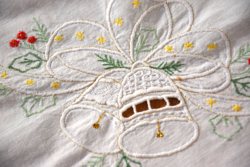 Festive Embroidered Christmas Tablecloth Table Centerpiece Bell Pattern 80 x 76