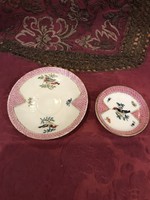 Vilmos Fischer hand-painted plates with inscriptions from Cluj-Napoca, 11 cm and 7.5 cm