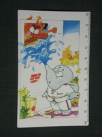 Card calendar, Hungarian fire brigade, graphic artist, humorous, elephant, 1990, (3)