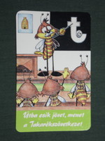 Kártyanaptár, Takarékszövetkezet, grafikai rajzos,reklám figura, méh, 1991,   (3)