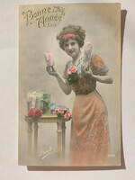 Old postcard 1911 photo postcard lady