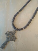 Lapis lazuli chain with silver clasp and buttons. Large Celtic cross.