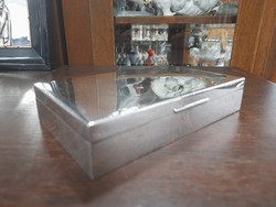 Art deco silver 925 card, cigarette box, wooden interior. 329.2 Grams, gross.